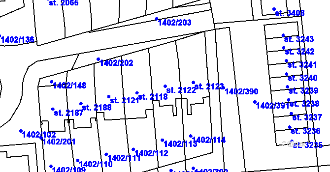 Parcela st. 2122 v KÚ Stříbro, Katastrální mapa