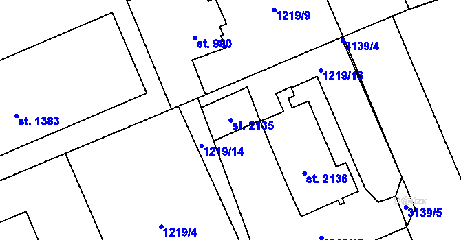 Parcela st. 2135 v KÚ Stříbro, Katastrální mapa