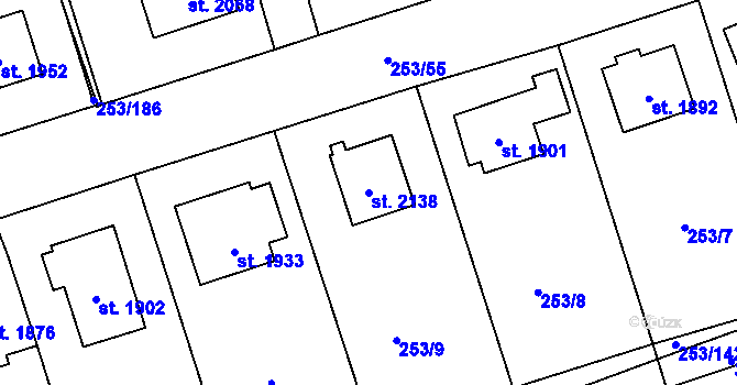 Parcela st. 2138 v KÚ Stříbro, Katastrální mapa