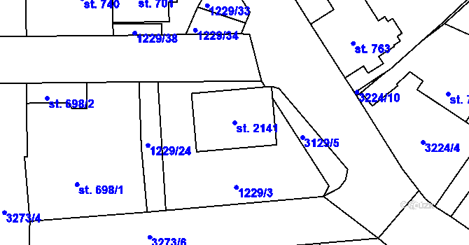 Parcela st. 2141 v KÚ Stříbro, Katastrální mapa