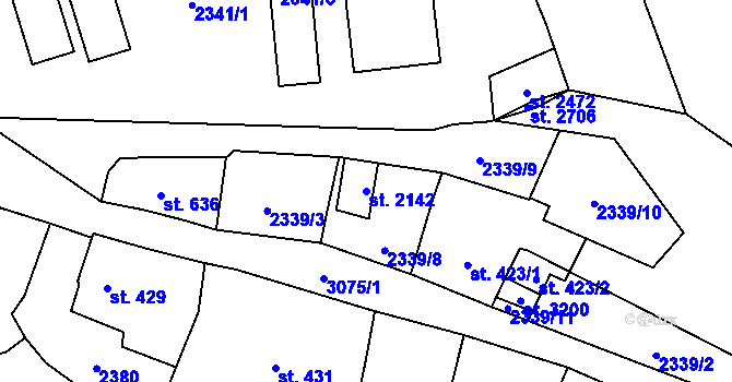 Parcela st. 2142 v KÚ Stříbro, Katastrální mapa