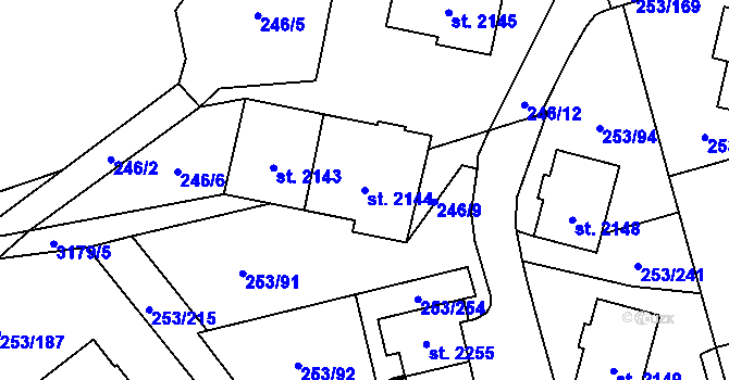 Parcela st. 2144 v KÚ Stříbro, Katastrální mapa
