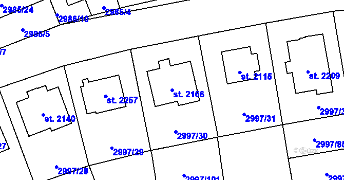 Parcela st. 2166 v KÚ Stříbro, Katastrální mapa