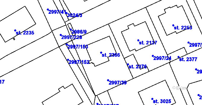 Parcela st. 2366 v KÚ Stříbro, Katastrální mapa