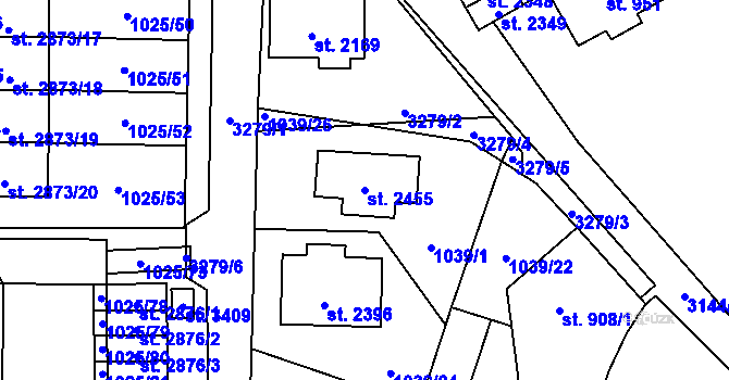 Parcela st. 2455 v KÚ Stříbro, Katastrální mapa