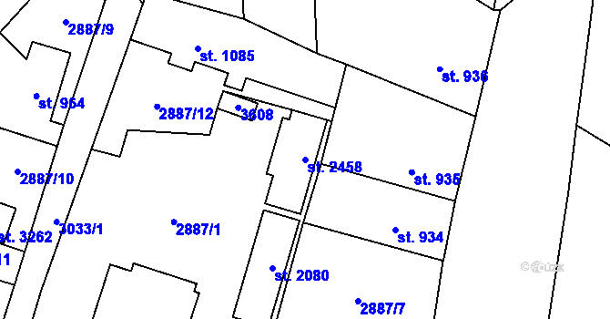Parcela st. 2458 v KÚ Stříbro, Katastrální mapa