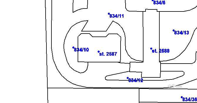 Parcela st. 2587 v KÚ Stříbro, Katastrální mapa