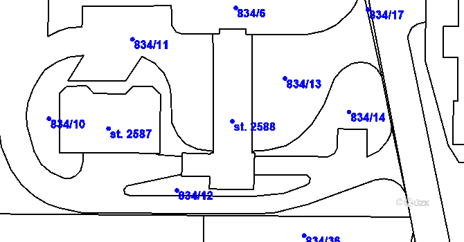 Parcela st. 2588 v KÚ Stříbro, Katastrální mapa