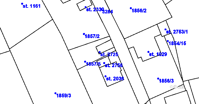Parcela st. 2725 v KÚ Stříbro, Katastrální mapa