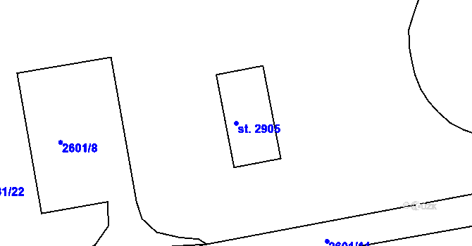 Parcela st. 2905 v KÚ Stříbro, Katastrální mapa