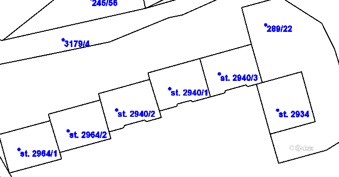 Parcela st. 2940/1 v KÚ Stříbro, Katastrální mapa