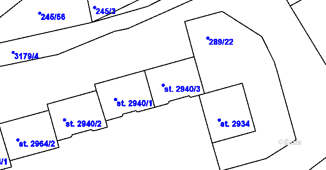 Parcela st. 2940/3 v KÚ Stříbro, Katastrální mapa