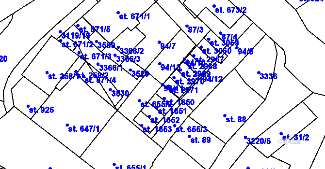 Parcela st. 94/11 v KÚ Stříbro, Katastrální mapa