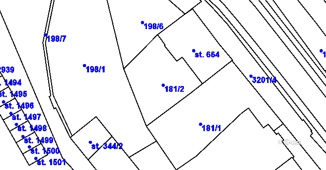 Parcela st. 181/2 v KÚ Stříbro, Katastrální mapa