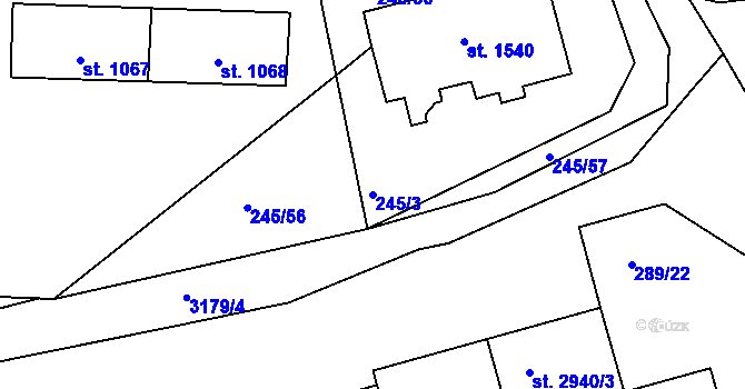Parcela st. 245/3 v KÚ Stříbro, Katastrální mapa