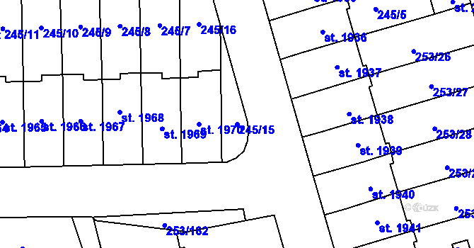 Parcela st. 245/15 v KÚ Stříbro, Katastrální mapa