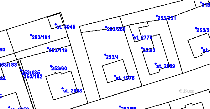 Parcela st. 253/4 v KÚ Stříbro, Katastrální mapa