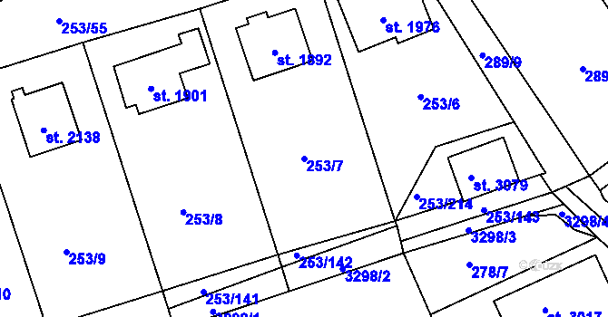 Parcela st. 253/7 v KÚ Stříbro, Katastrální mapa