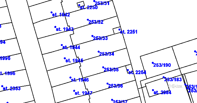 Parcela st. 253/34 v KÚ Stříbro, Katastrální mapa