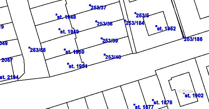 Parcela st. 253/40 v KÚ Stříbro, Katastrální mapa