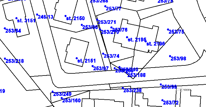 Parcela st. 253/74 v KÚ Stříbro, Katastrální mapa