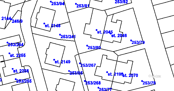 Parcela st. 253/80 v KÚ Stříbro, Katastrální mapa