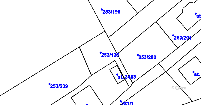 Parcela st. 253/126 v KÚ Stříbro, Katastrální mapa