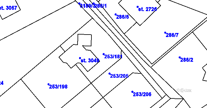 Parcela st. 253/181 v KÚ Stříbro, Katastrální mapa