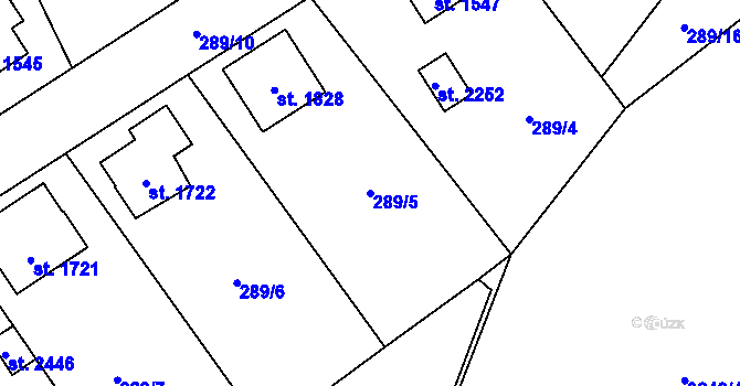 Parcela st. 289/5 v KÚ Stříbro, Katastrální mapa