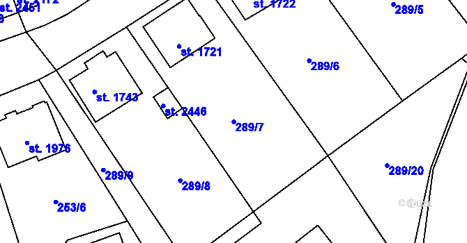 Parcela st. 289/7 v KÚ Stříbro, Katastrální mapa