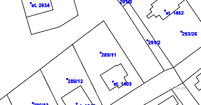 Parcela st. 289/11 v KÚ Stříbro, Katastrální mapa