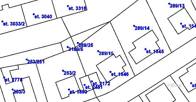 Parcela st. 289/15 v KÚ Stříbro, Katastrální mapa