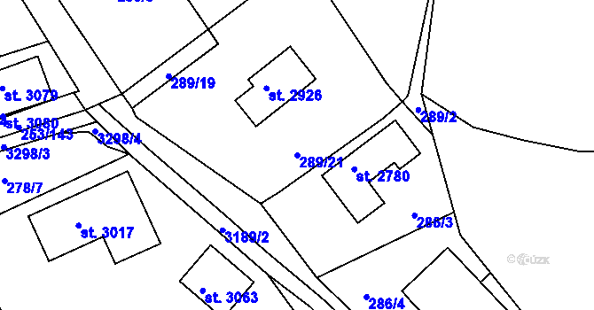 Parcela st. 289/21 v KÚ Stříbro, Katastrální mapa