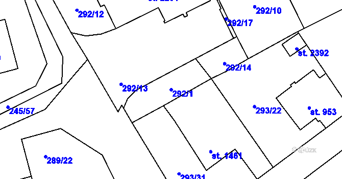Parcela st. 292/1 v KÚ Stříbro, Katastrální mapa
