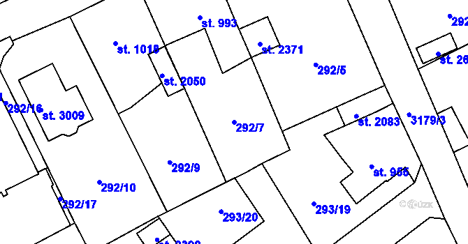 Parcela st. 292/7 v KÚ Stříbro, Katastrální mapa