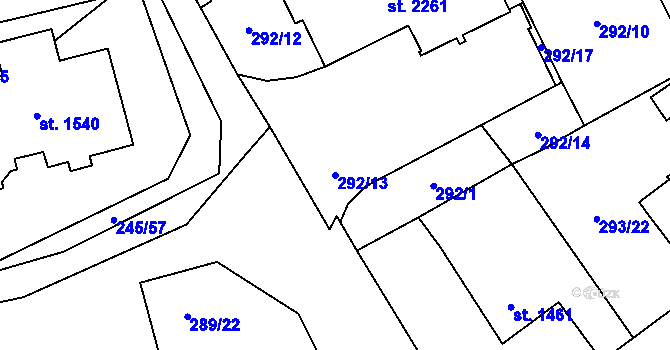 Parcela st. 292/13 v KÚ Stříbro, Katastrální mapa