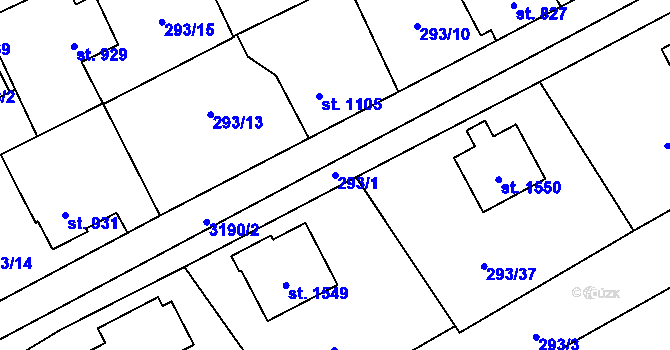 Parcela st. 293/1 v KÚ Stříbro, Katastrální mapa