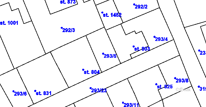 Parcela st. 293/5 v KÚ Stříbro, Katastrální mapa