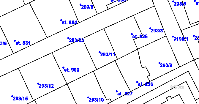 Parcela st. 293/11 v KÚ Stříbro, Katastrální mapa