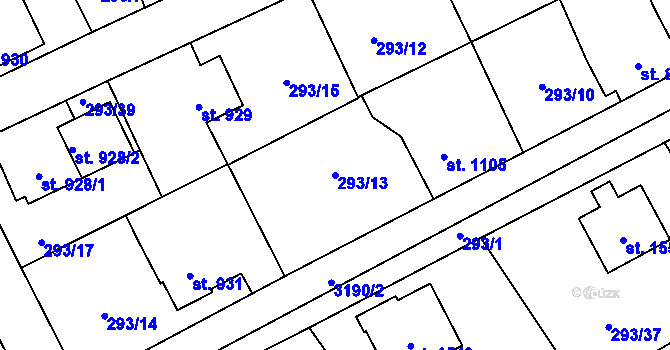 Parcela st. 293/13 v KÚ Stříbro, Katastrální mapa