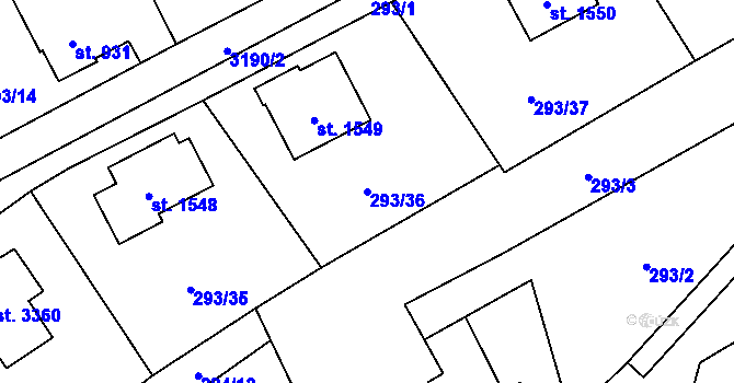 Parcela st. 293/36 v KÚ Stříbro, Katastrální mapa