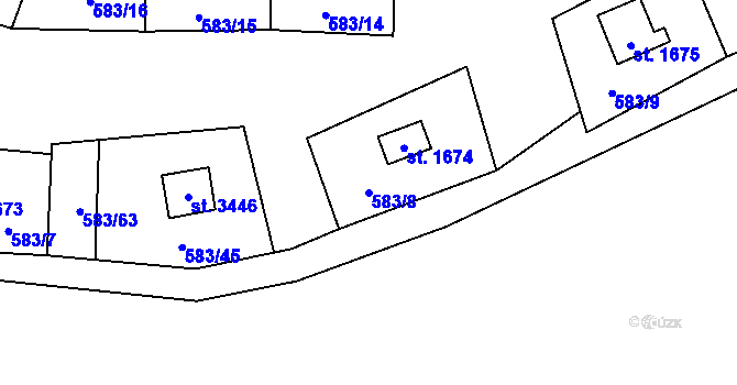 Parcela st. 583/8 v KÚ Stříbro, Katastrální mapa