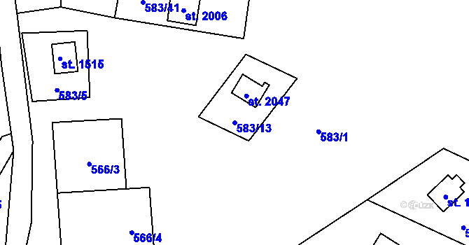 Parcela st. 583/13 v KÚ Stříbro, Katastrální mapa