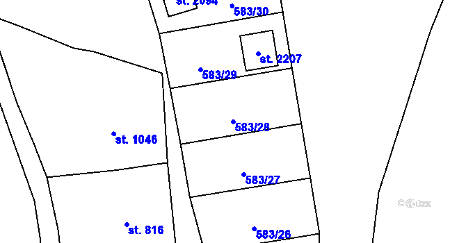Parcela st. 583/28 v KÚ Stříbro, Katastrální mapa