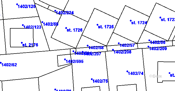 Parcela st. 1402/58 v KÚ Stříbro, Katastrální mapa