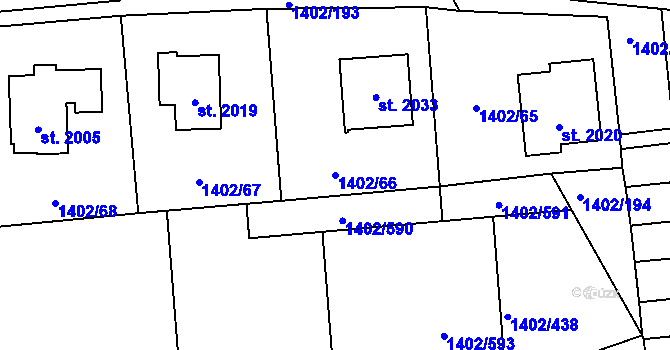 Parcela st. 1402/66 v KÚ Stříbro, Katastrální mapa
