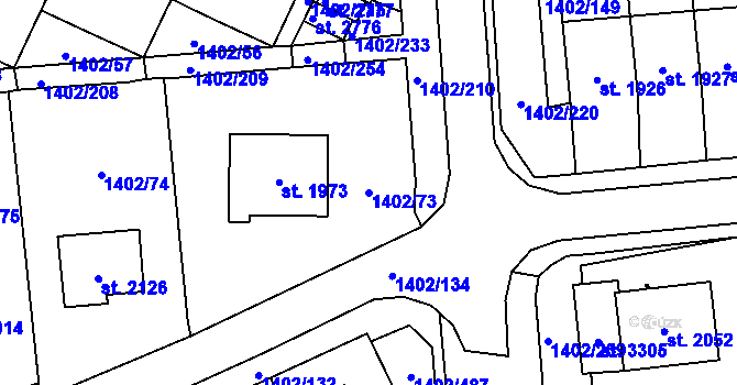 Parcela st. 1402/73 v KÚ Stříbro, Katastrální mapa