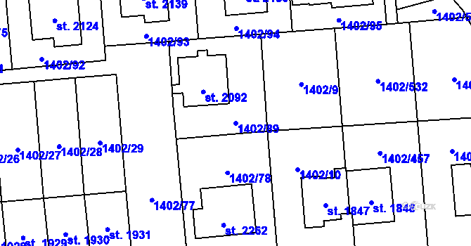 Parcela st. 1402/89 v KÚ Stříbro, Katastrální mapa