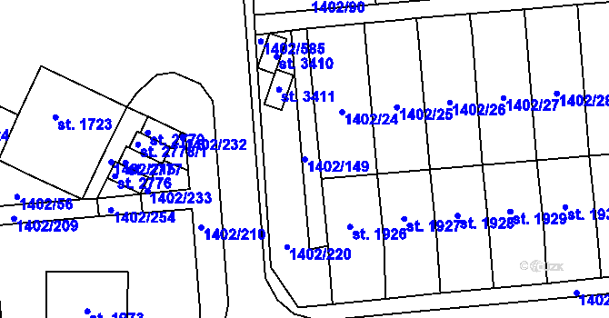 Parcela st. 1402/149 v KÚ Stříbro, Katastrální mapa