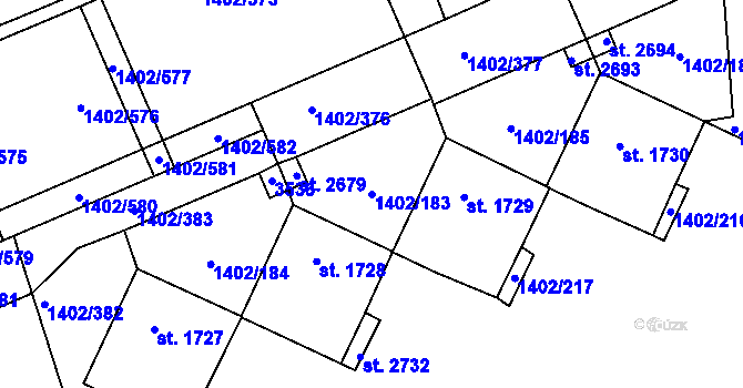 Parcela st. 1402/183 v KÚ Stříbro, Katastrální mapa